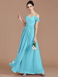 A-Line/Princess Off-the-Shoulder Sleeveless Ruched Floor-Length Chiffon Bridesmaid Dresses TPP0005174