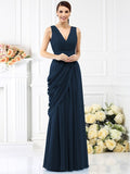 A-Line/Princess V-neck Pleats Sleeveless Long Chiffon Bridesmaid Dresses TPP0005367