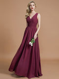 A-Line/Princess Sleeveless V-neck Floor-Length Chiffon Bridesmaid Dresses TPP0005347