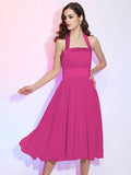 A-Line/Princess Halter Sleeveless Pleats Short Chiffon Bridesmaid Dresses TPP0005106