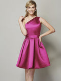 A-Line/Princess One-Shoulder Sleeveless Short Satin Bridesmaid Dresses TPP0005583