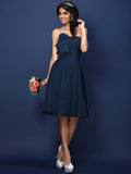 A-Line/Princess Strapless Hand-Made Flower Pleats Sleeveless Short Chiffon Bridesmaid Dresses TPP0005664