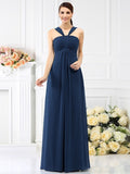 A-Line/Princess Straps Pleats Sleeveless Long Chiffon Bridesmaid Dresses TPP0005478