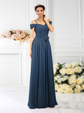 A-Line/Princess Spaghetti Straps Pleats Sleeveless Long Chiffon Bridesmaid Dresses TPP0005293