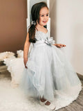 A-Line/Princess Tulle Sequin Spaghetti Straps Sleeveless Tea-Length Flower Girl Dresses TPP0007485