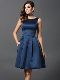 A-Line/Princess Scoop Sleeveless Short Satin Bridesmaid Dresses TPP0005459