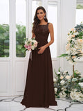 A-Line/Princess Chiffon Applique Square Sleeveless Floor-Length Bridesmaid Dresses TPP0004921