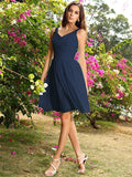 A-Line/Princess Straps Ruched Sleeveless Short Chiffon Bridesmaid Dresses TPP0005032