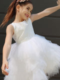 A-Line/Princess Tulle Lace Scoop Sleeveless Short/Mini Flower Girl Dresses TPP0007487