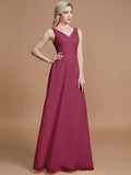 A-Line/Princess Sleeveless Floor-Length Chiffon V-neck Bridesmaid Dresses TPP0005433