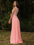 A-Line/Princess Chiffon Lace V-neck Sleeveless Sweep/Brush Train Dresses TPP0004823