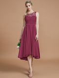 A-Line/Princess Bateau Sleeveless Ruffles Asymmetrical Silk like Satin Bridesmaid Dresses TPP0005019