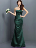 Trumpet/Mermaid Strapless Pleats Sleeveless Long Satin Bridesmaid Dresses TPP0005027