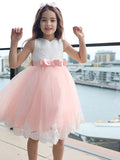 A-Line/Princess Lace Bowknot Scoop Sleeveless Short/Mini Flower Girl Dresses TPP0007459