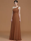 A-Line/Princess One-Shoulder Sleeveless Floor-Length Ruched Chiffon Bridesmaid Dresses TPP0005701