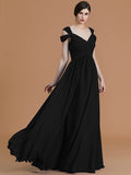 A-Line/Princess Off-the-Shoulder Sleeveless Floor-Length Ruched Chiffon Bridesmaid Dresses TPP0005358