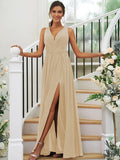 A-Line/Princess Chiffon Ruffles V-neck Sleeveless Floor-Length Bridesmaid Dresses TPP0004944