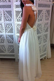 A-Line V-Neck Floor Length Backless Chiffon Tulle Wedding Dress with Handmade Flower