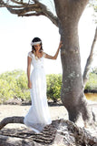 Beach A-Line Cap Sleeves Backless Lace Summer Scoop Open Back Ivory Wedding Dress