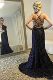 Spaghetti Straps V-Neck Black Mermaid Sparkly Sexy Beads Tulle Unique Prom Dresses