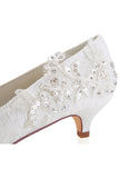 White Lace Sequins Wedding Shoes Lower heel Evening Shoes