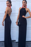 New Arrival Modest Halter Criss-Cross A-Line Long Navy Blue Sleeveless Prom Dresses