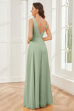 Column V-neck Chiffon Long Bridesmaid Dresses