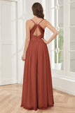 A-line Spaghetti Straps Chiffon Long Bridesmaid Dresses