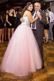 Strapless Ball Gown Beads Pink Sweetheart Plus Size Lace up Sleeveless Evening Dresses