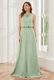 Column Cowl Neck Sleeveless Chiffon Bridesmaid Dresses