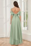 Off the Shoulder Ruffles High Low Bridesmaid Dresses