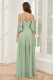 Asymmetrical Off the Shoulder Ruffles Chiffon Bridesmaid Dresses