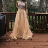 Long Custom High Neck Gray Sparkly Cocktail Evening Party Prom Dresses Online