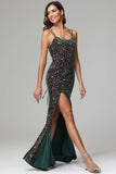 Mermaid Spaghetti Straps Sequins Prom Dress with high Slit