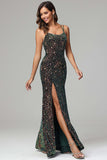 Mermaid Spaghetti Straps Sequins Prom Dress with high Slit