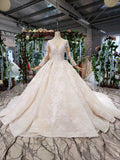 Princess Long Sleeve Beads Lace Appliques Ivory Prom Dresses Quinceanera Dresses