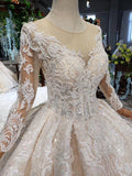 Princess Long Sleeve Beads Lace Appliques Ivory Prom Dresses Quinceanera Dresses