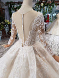 Princess Long Sleeve Beads Lace Appliques Ivory Prom Dresses Quinceanera Dresses