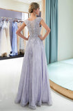 Elegant Tulle Round Neck Floor Length With Appliques Prom Dresses