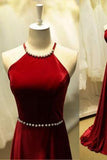 Cheap Pearl High Quality Gorgeous A-Line Satin Halter Backless Floor-Length Prom Dresses