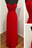 Red chiffon lace long sweetheart neck elegant party dress simple evening dress dress for teens