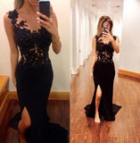 Pretty Mermaid Black Lace Beading Sweetheart With Slit Modest Cheap Prom Dresses