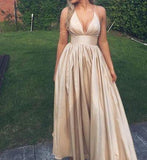 Sexy V neck Prom Dresses Sexy Champagne Graduation Dress Open Back Party Dresses