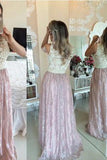 Pink Prom Gowns Lace Evening Dresses Beading Long Beautiful Pink Formal Dress