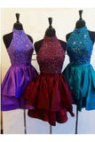 Unique A Line High Neck Taffeta with Beads Short Prom Dresses Homecoming Dresses