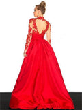 New Arrival Elegant Taffeta Applique Long Sleeve Empire Prom Gowns Evening Dresses