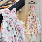 Ball Gown Printed Satin Sweetheart Spaghetti Straps Sleeveless Prom Dress Wedding Dress