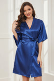 Ready Satin Royal Blue Robe for Bride