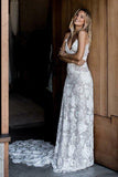 Princess A-Line Spaghetti Straps Sleeveless Ivory Backless Lace Appliques Wedding Dresses