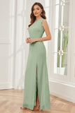 One Shoulder Sleeveless Slit Bridesmaid Dresses